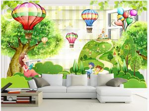 Kundenspezifische Wandbilder Tapeten 3D Foto Tapete Moderne Schöne Cartoon Waldbaum Ballon Pastoral Stil Kinderzimmer Wandbild Malerei Wandpapierdekoration