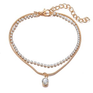 Wholesale anklets for wedding for sale - Group buy Double deck Anklet Rhinestone Crystal Ankle Charm Bracelet Boho Beach Anklets for Women Sandals Foot Bracelets Female Wedding Jewelry Z2