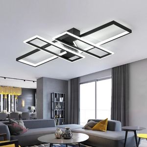 Moderne LED-Kronleuchter-Beleuchtungskörper für Wohnzimmer, Schlafzimmer, Küche, Heimdekoration mit Fernbedienung, schwarze Glanz-Deckenleuchte
