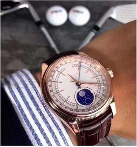 Luxury Watch 2024 18k Gold White Dial Bezel 39mm Moon Phase Model Men's Watches M50525-0002 Automatiska modemän armbandsur