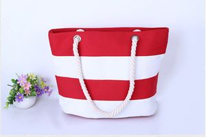 DHL50PCS Stuff Sacks Women Canvas Stripes Handväskor Ladies Stora Beach Totes