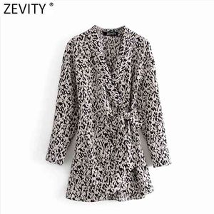 Women Vintage Animal Texture Print Bow Knotted Pantskirts Dress Femme Chic Casual Slim Vestido Retro Clothing DS4914 210420