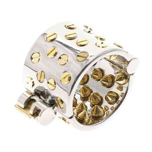 NXYCockrings Integrated Lock KALI'S TEETH gold SHARP 4 ROWS Ring Scrotum Pendant Male Chastity Device Kalis teeth chastity device Spike 1124