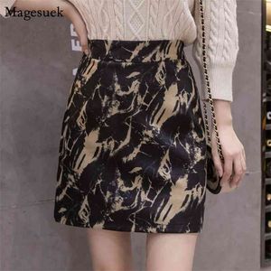 Autumn Korean Mini Skirt Women Ink Printed Vintage A-Line High Waist Short Plus Size Casual Winter s 12665 210512