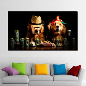HDプリント写真アートポスタープリントかわいい犬と帽子の大きいサイズのキャンバスペインティングリビングルームのための動物の壁の写真