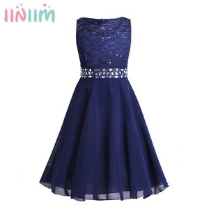 STOCK UK iiniim Kids Princess Summer Dress Paillettes Pizzo floreale Chiffon Flower Girls Dress Matrimonio Compleanno Festa Abiti da ballo 210331