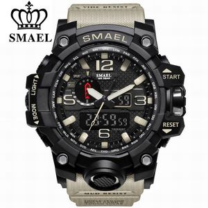 Smael Brand Fashion Watch Men Vattentät Sport Militär Klockor 1545 Mäns Luxury Wristwatch Analog Quartz Dual Display
