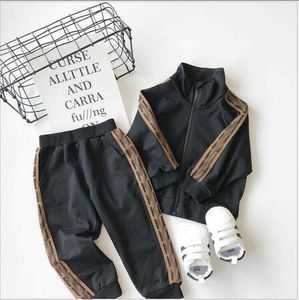 Tute per bambine e ragazze Autunno Inverno Set di abbigliamento per bambini Lettere Stampa Bambini Cerniera Giacche + Pantaloni 2 pezzi Set Abbigliamento sportivo casual per bambini