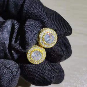 Orecchino a bottone da uomo in cristallo rotondo CZ Colore oro bianco Micro pavé di zirconi cubici Orecchini a bottone da sposa hip-hop per le donne Accessori per gioielli orecchio di moda