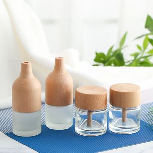 50 ml Yuvarlak Terek Cam Şişe Hava Fazonu Reed Difüzör Ahşap Kapak Toptan