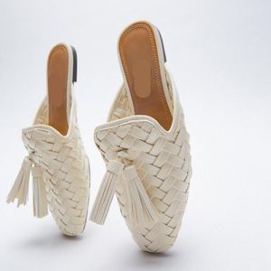 Wholesale toe covers women for sale - Group buy Slippers Mules For Women Ladies Cover Toe Female Shoes Fringe Flat Summer Basic Scandals Fabric Rome Rubber PU
