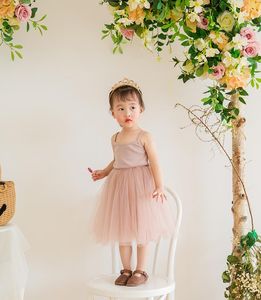 Baby girls Lace Tulle Sling dress Children suspender Mesh Tutu princess dresses summer Boutique Kids Clothing 4 colors C6257