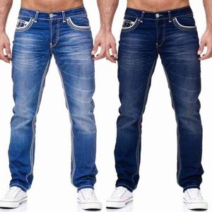 Прямые мужчины высокая талия джинс весенний летний парень джинсы уличная одежда тощий CACUAL дизайнер длинные джинсовые брюки брюки