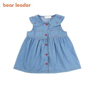 Bear Leader Girls Denim Summer Sukienki Koreański Moda Kid Solid Color Princess Vestidos Dzieci Bez Rękawów Preppy Cute Odzież 210708