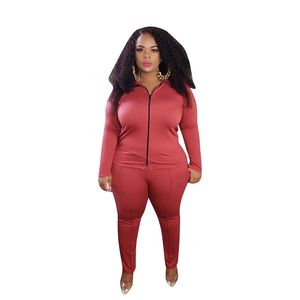 Novas roupas femininas de outono Winer Plus Size Fatos de treino 3XL 4XL 5XL Moletom de manga comprida com zíper Jaqueta + calça Conjunto de duas peças Sólido roupas de tamanho maior Ternos de corrida 5614