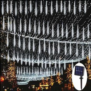 Solar LED Meteor Shower Rain Lights Holiday String Lights Waterproof Garden Light 8 Tubes 144 Leds Christmas Wedding Decoration 211112