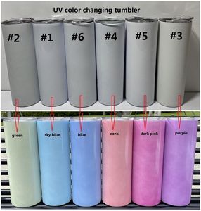 UV Color Changing 20oz Sublimation Tumbler Sun Light Sensing Stainless Steel Straight Tumbler with Lid and Plastic Straws 825
