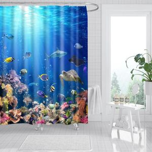 Wholesale christmas shower curtains for sale - Group buy Underwater World Shower Curtain Marine Coral Animals Bath Accessories With Hooks Waterproof Polyester Fabric Bathroom Xmas Decor Curtains