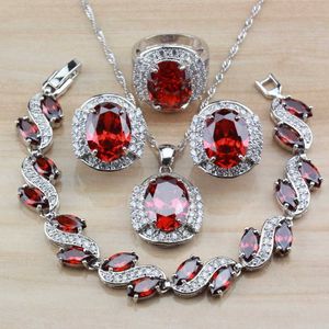 Свадебное обручальное красный ювелирный набор AAA + качества GARNET Циркон мода женские аксессуары клип серьги и ожерелье кольцо наборы H1022