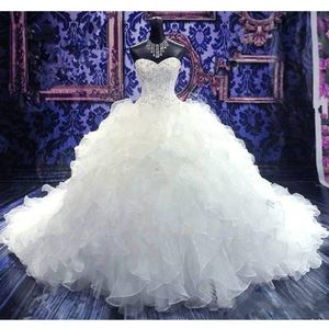 Dubai Arabic Ball Gown Wedding Dresses Plus Size Sweetheart Backless Sweep Train Bridal Gowns Bling Luxury Beading Sequins