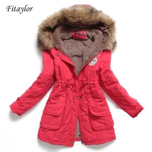 Fi Winter Women Jacket Medium-long Thicken Outwear Hooded Wadded Coat Slim Parka Cotton-padded Jacket Overcoat 211221