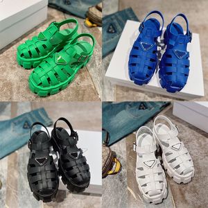 Kalın Lastik Tek Sandalet toptan satış-Yeni Tasarımcı Sandalet Kauçuk Kalın Tehered Dişli Hollow Baotou Ladies Rahat Yükseltme Toka Roman Gelgit Açık Plaj Sandal Kutu