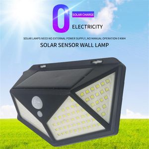 Lâmpada de parede 100 LED Luz solar ao ar livre PIR Motion Sensor 3 Modos Power Four-Sided Water Lights