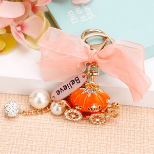 Creative gift cute princess pumpkin car keychain crystal holder female rhinestone bag pendant key chain