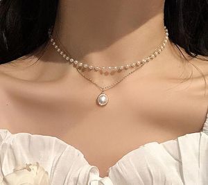 New Fashion Kpop Pearl Choker Necklace Cute Double Layer Chain Pendant For Women Jewelry Girl Gift GC464