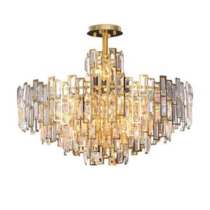 Pendant Lamps Modern Stainless Steel Crystal Living Room Luxury Plate Gold Led E14 Chandelier Lustre Light Hanging Indoor Drop Lamp