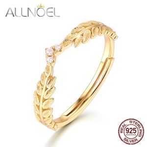 ALLNOEL Silver 925 Jewelry Fashion Olive Leaf Ring Real Gold Plated Wedding Band Fine Wholesale Lots Bulk Trendy Rings 211217