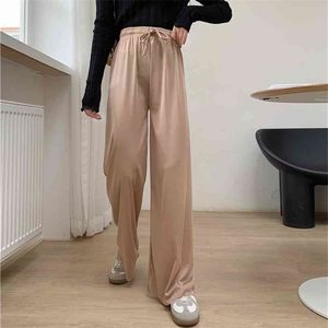 Fashion Slacks Women's Loose Summer Pants Soft Ice Silk Wide Leg Women High Waisted Trousers 210507