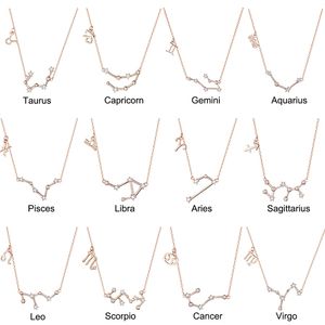 BISAER 925 Sterling Twelve Constellation Star Sign Pendants Necklaces for Women Silver Jewelry Collar