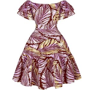 Leaf Print Woman Dress African Dashiki Casual Butterfly Sleeve Women Dresses Bohemian Vintage High Waist Slash Neck Womens Skirt 210524