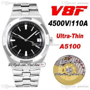 V8F Overseas 4500V Ultra-Thin A5100 Orologio da uomo automatico a carica automatica 41mm Quadrante nero Indicatori a bastoncino Bracciale in acciaio inossidabile Orologi Super Edition Puretime A1