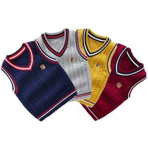 Herbst Winter Schuluniform Weste Jungen Gestrickte Ärmellose Pullover Mädchen V-ausschnitt Weiche Kammgarn Outwear Kleidung Für 10 12 Jahre 211203