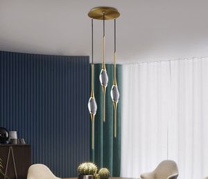 Nordiska hängande lampor Kopparpanel Svart gyllene pläterad stångtråd Hängande ljus med glänsande vattendroppsformad Ledkristall Droplight för Hall Mall