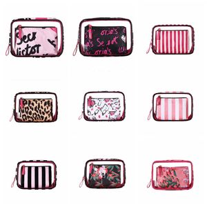 Kvinnor Makeup Bag Ny Brev PVC Kosmetisk väska Tre-Piece Outdoor Travel Vattentät Tvättkassar Mode Transparent