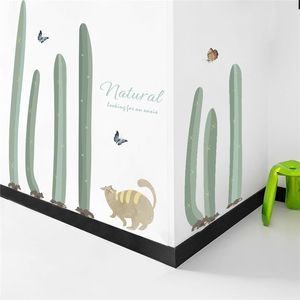 Naturally Cactus Cat Butterfly Wall Stickers Home Decor Living Room TV Background Decorations Pvc Wall Decals Diy Mural Art 210420