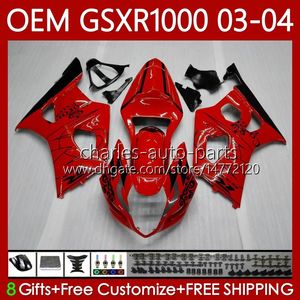 Injektionsformkropp för SUZUKI GSX-R1000 GSXR 1000 CC GSXR-1000 K 3 2003-2004 Bodywork 67no.3 K3 1000cc GSXR1000 03 04 GSX R1000 2003 2004 OEM Fairings Kit Mörkröd lager