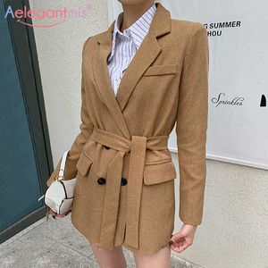 Aelegantmis Mulheres Casuais Blazers Conjuntos Dupla Breasted Suit Shorts Estudante Business Business Blazer Office Coat Feminino 210607