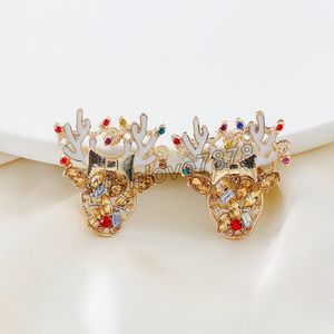 Weihnachten Hirsch Kopf Stud Design Luxuriöser Glanz Strass Exquisite Hohl Schmuck Zubehör Ohrringe Für Frauen Party Girft Neue