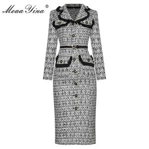 Moda Tasarımcısı Elbise Bahar Kadın Elbise Püskül Turn-down Yaka Uzun Kollu Tek Göğüslü Kemer Paketi Kalça Elbise 210524