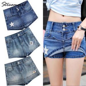 StreamGirl Summer Skirt Shorts Denim jeans de jeans curtas Plus Size Azul Saias Micro Mini Denim Shorts Saias Verão 210421