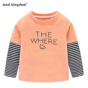 Mudkingdom Erkek Kız T-Shirt Patchwork Çizgili Mektubu Dinozor Ayı Desen Çocuklar Için Tops 210615