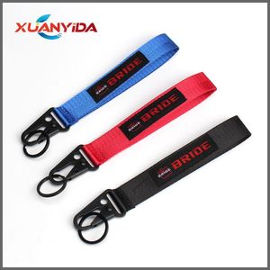 Keychains JDM Racing Car Keychain ID Holder Mobile Strap Key Ring Style BRIDE Ribbon For Painting Cellphone Lanyard
