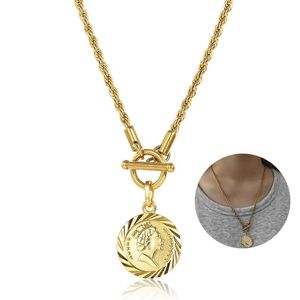 Rope Link Chain Round Elizabeth Pendant Necklace For Women Toggle Clasp 22inch 3mm Gold Color Wholesale Jewelry LDN225 Necklaces