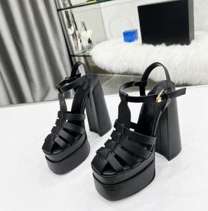Early spring summer women sandals thick soled woven buckle wedge heel elegant outer wear all match fashion slippers leather thick heel high heel color ladies