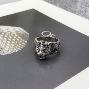 Women Men Tiger Head Ring with Stamp Vintage Animal Letter Finger Rings for Gift Party Fashion Jewelry Size 6-10