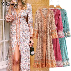 Klkxmyt indie folk style vestito estivo donna vintage vacanza stampa beach maxi za vestidos de fiesta noche 210527